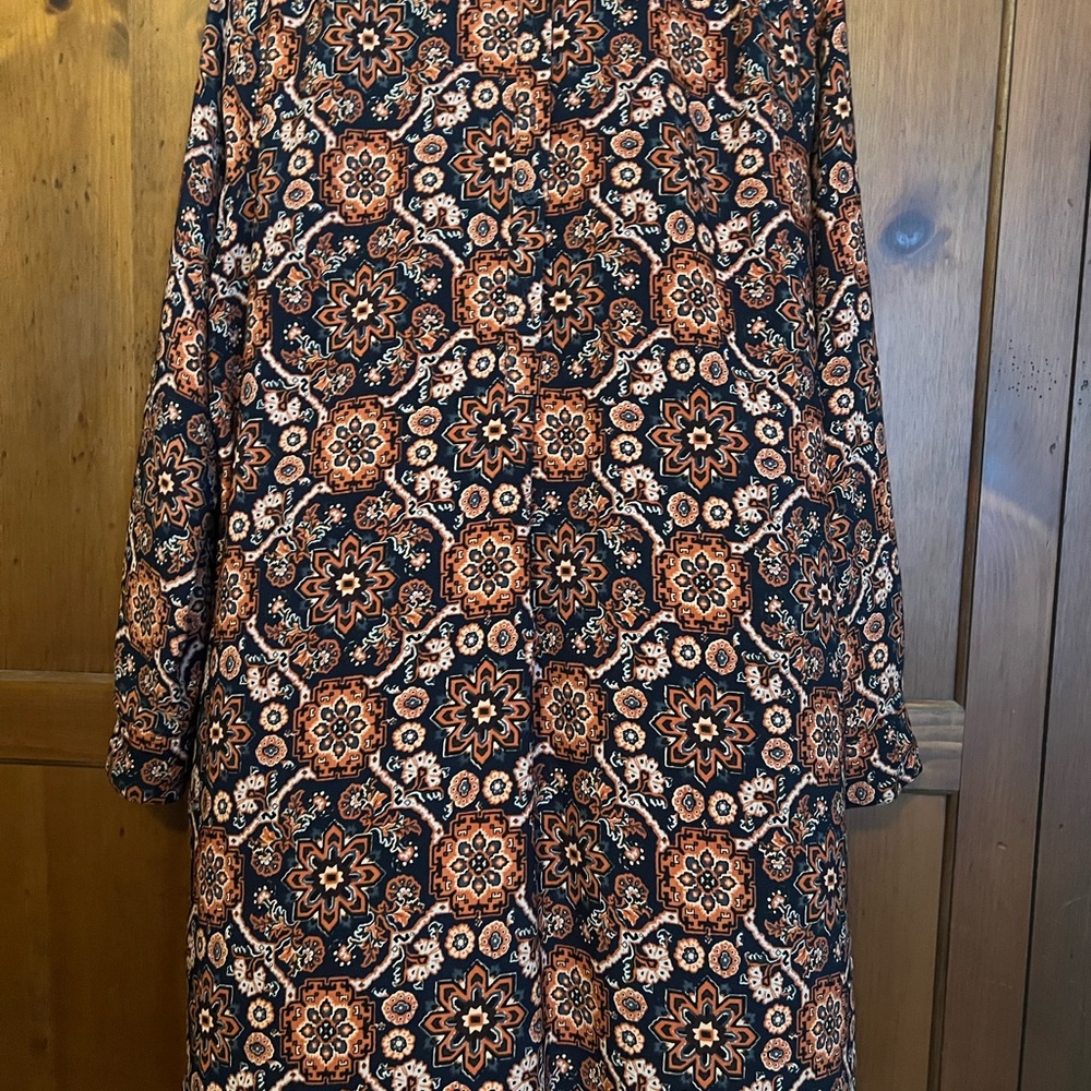 Loft abstract navy and orange dress. Worn once. Very good condition